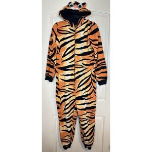 NICK & NORA Tiger Pajamas Jumpsuit Womens Small Hood Striped Costume Pajama
